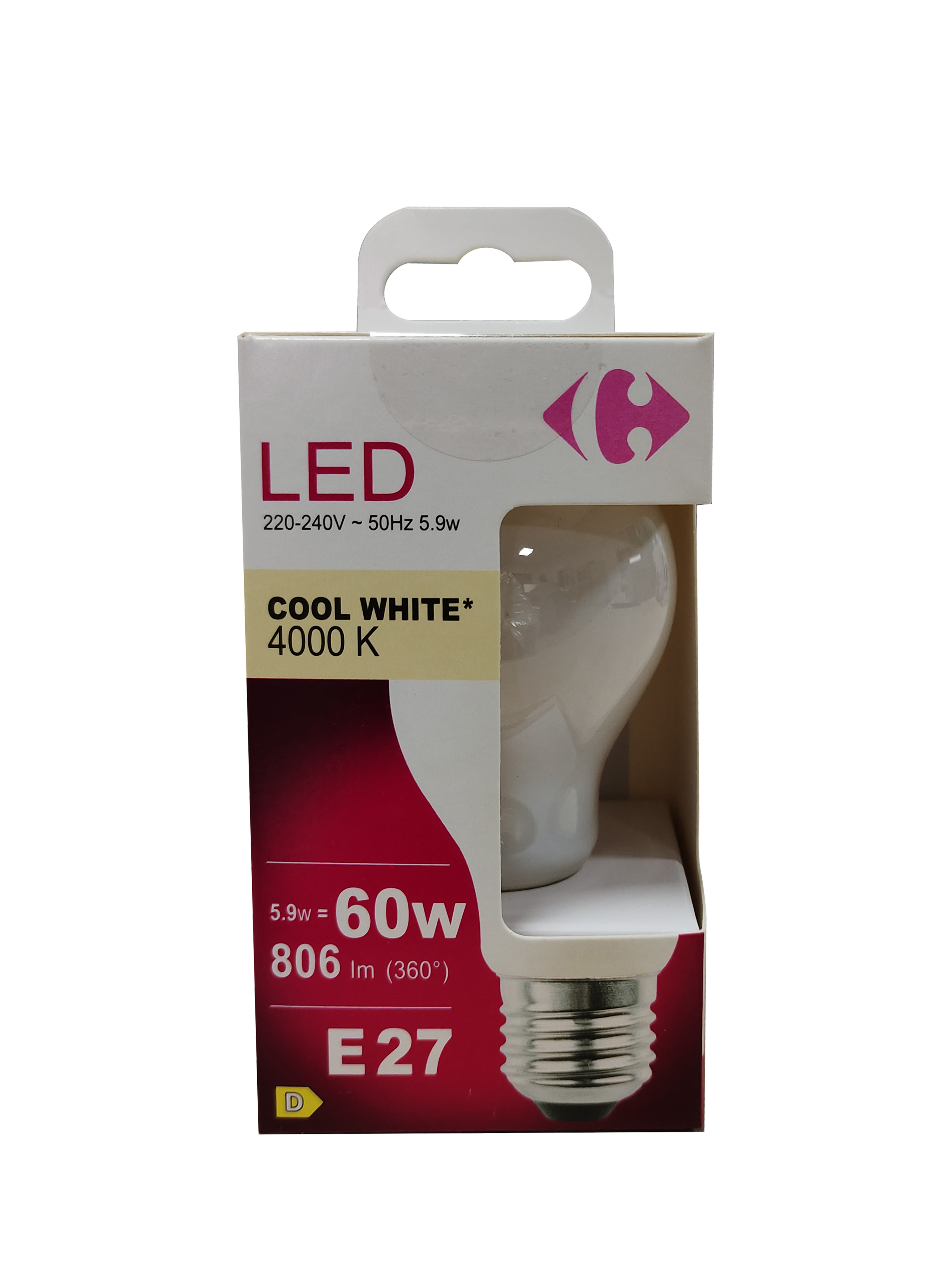 Carrefour Led goccia smerigliata 60W, attacco E27, luce fredda