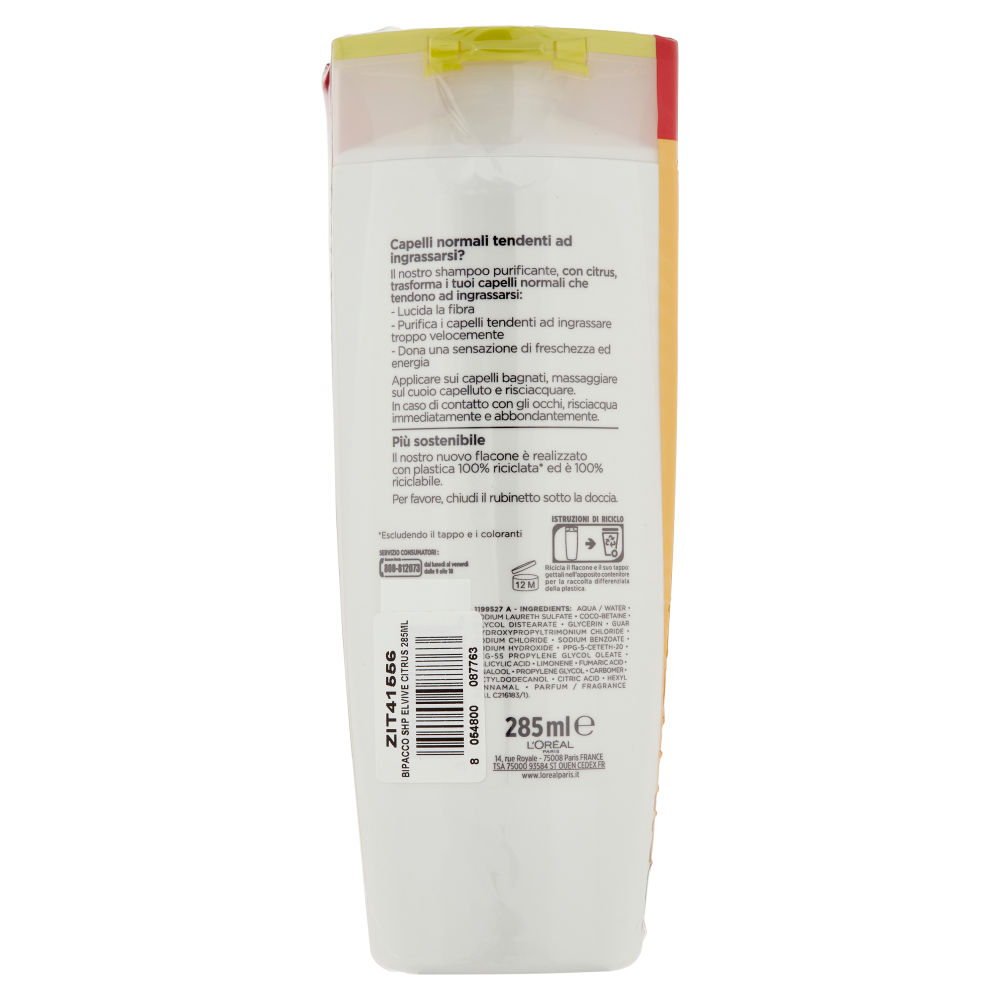 L'Or&eacute;al Paris Shampoo Elvive Energizzante Citrus, Per Capelli da Normali a Grassi, Confezione da 2