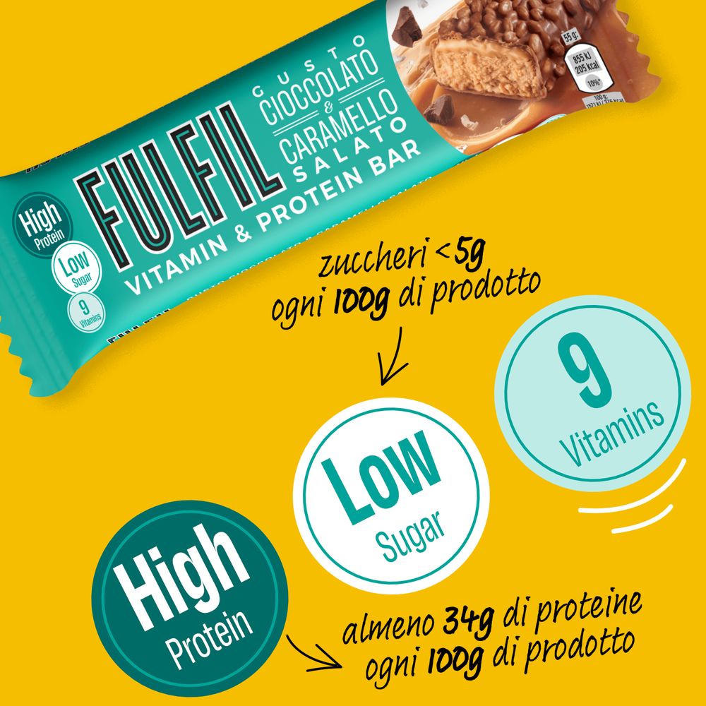Fulfil Vitamin and Protein Bar Gusto Cioccolato e Caramello Salato 55 g