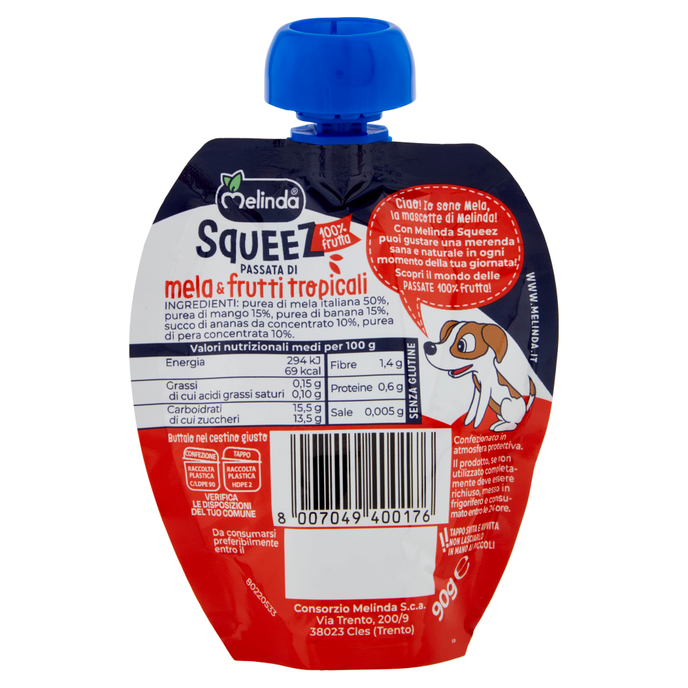 Melinda Squeez 100% frutta Passata di mela & frutti tropicali 90 g