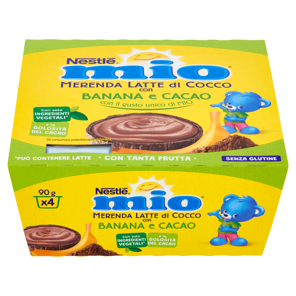 NESTLÉ MIO Merenda al Latte di Cocco Banana e Cacao 4 Vasetti da 90g
