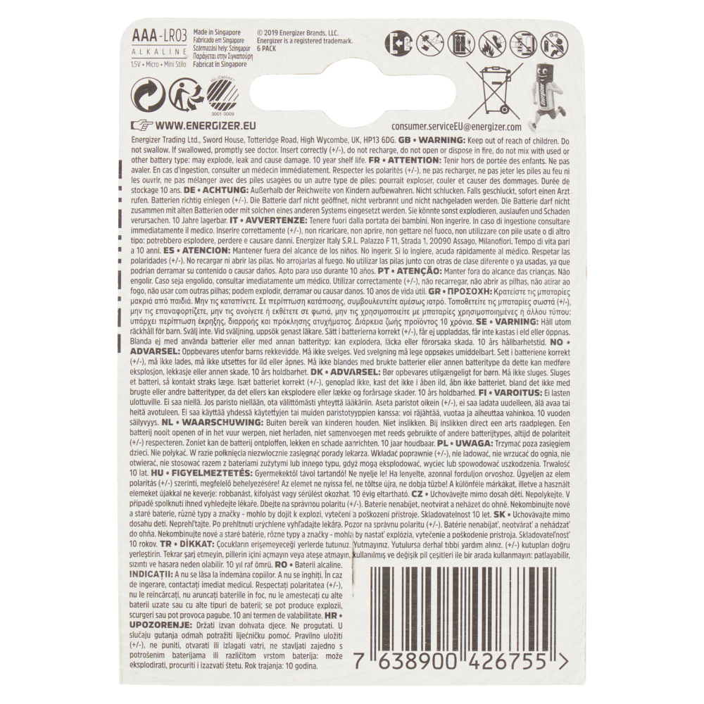 Energizer Max AAA Mini Stilo 6 pz