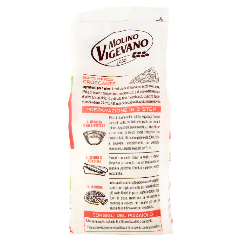 Molino Vigevano Farine Professionali Farina per Pizza Croccante Biologica 500 g