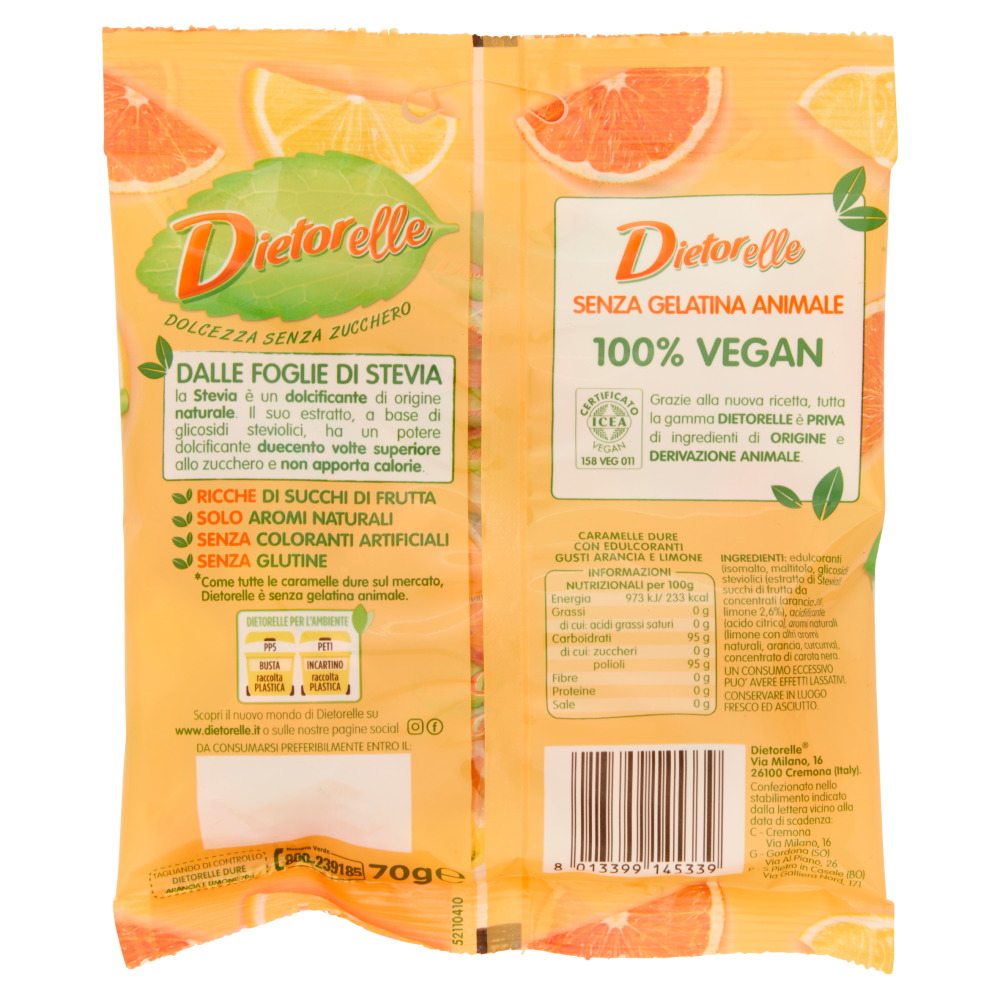 Dietorelle con estratto di Stevia Dure Arancia e Limone 70 g