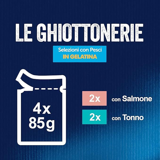 Felix le Ghiottonerie Selezioni con Pesci Cibo umido per gatti adulti con Salmone e Tonno, 4 bustine da 85g