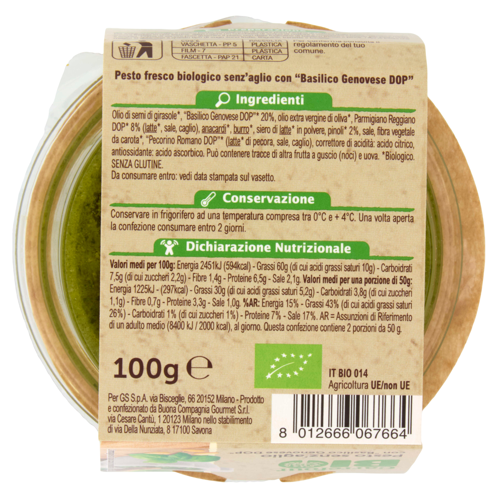Carrefour Bio Pesto senz'aglio con "Basilico Genovese DOP" 100 g
