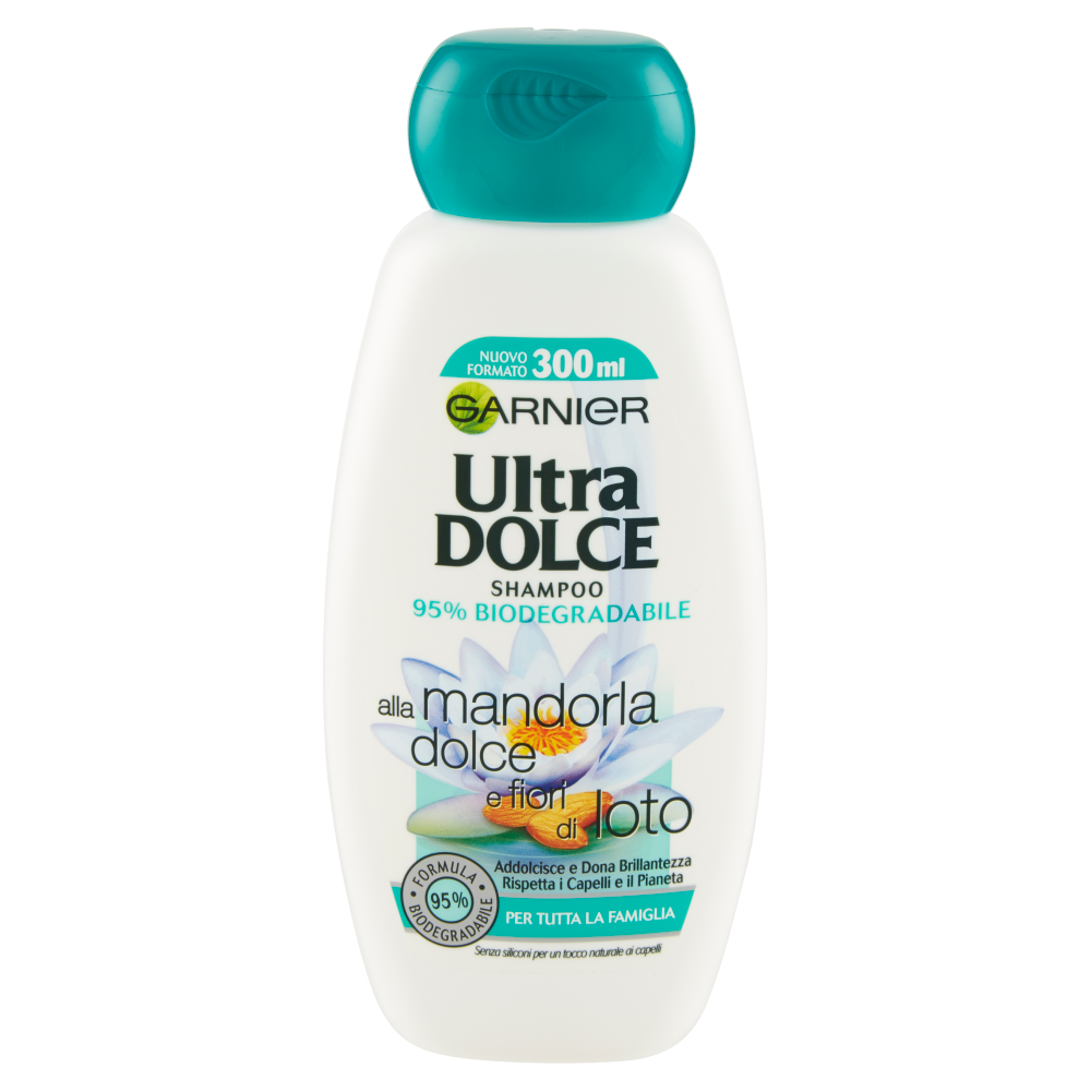 Garnier Ultra Dolce Shampoo alla Mandorla e Fiori di Loto, senza parabeni, coloranti, siliconi 300ml