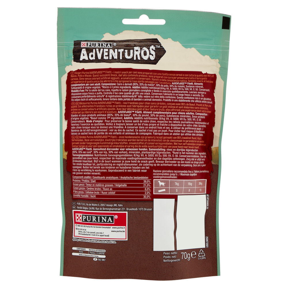 PURINA ADVENTUROS Filetti Manzo, Pollo e Maiale 70 g