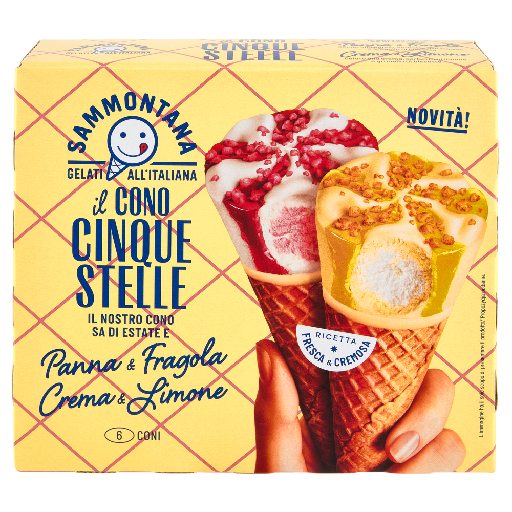 Sammontana il Cono Cinque Stelle Panna & Fragola, Crema & Limone 6 x 60 g