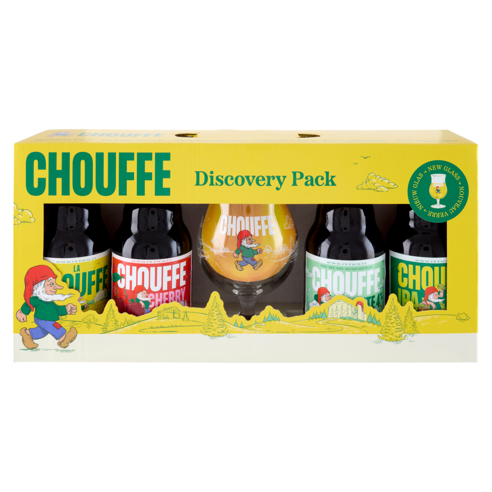 Chouffe Discovery Pack la Chouffe, Chouffe Cherry, Chouffe Lite 4%, Chouffe IPA 4x330ml+1 Bicchiere