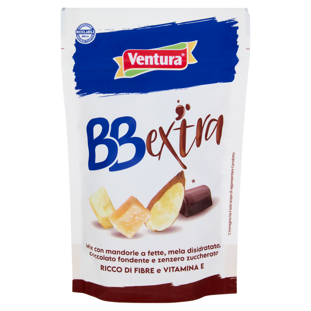 Ventura BBextra Mix con mandorle, mela disidratata, cioccolato fondente e zenzero zuccherato 150 g