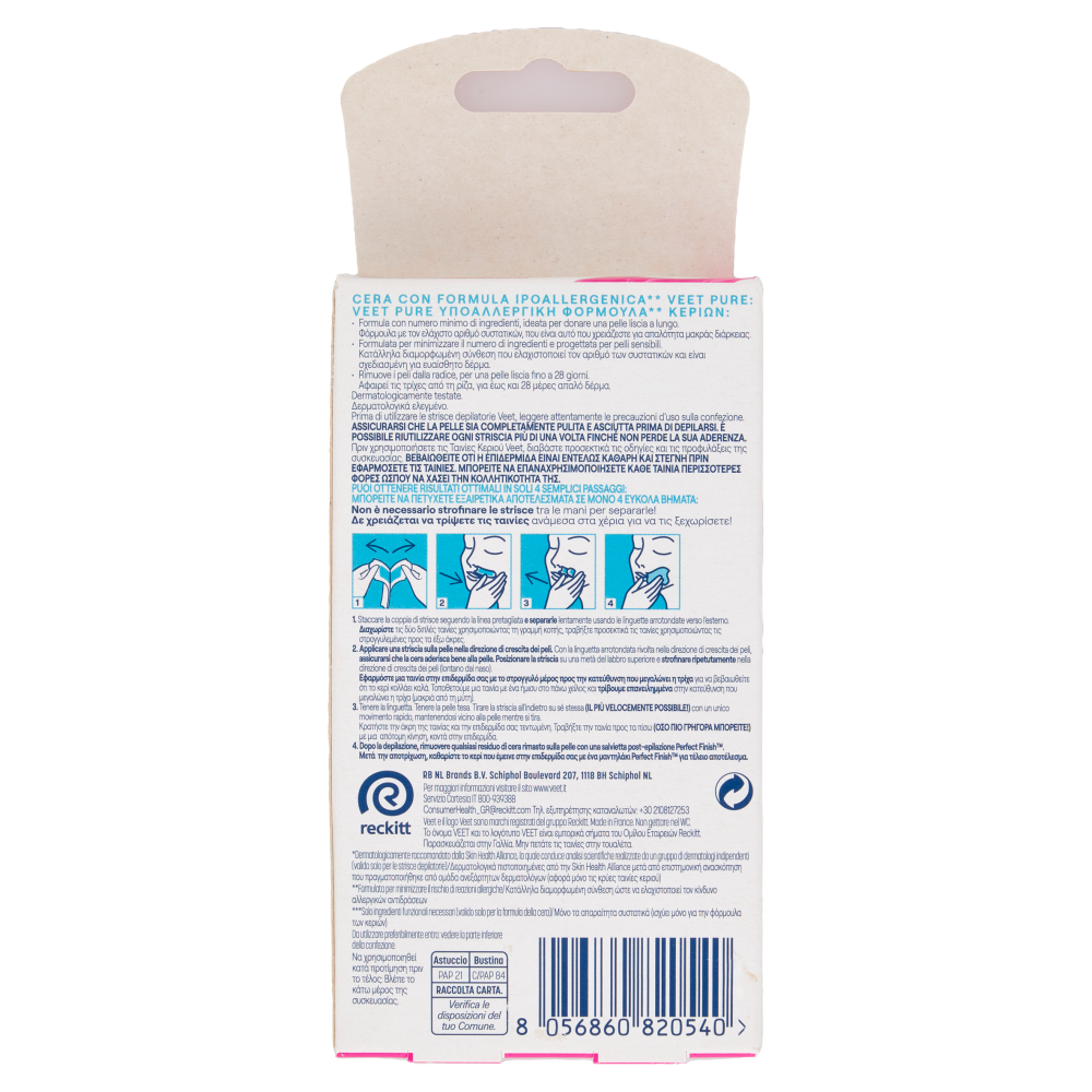 Veet Pure Strisce Depilatorie Viso, Ipoallergeniche, Confezione da 16 Strisce