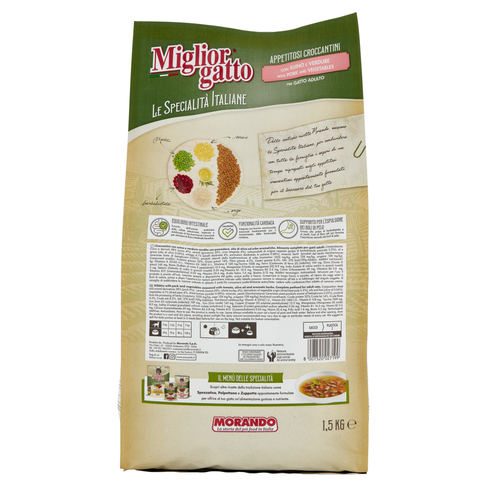 Migliorgatto Le Specialità Italiane Appetitosi Croccantini con Suino e Verdure Gatto Adulto 1,5 KG