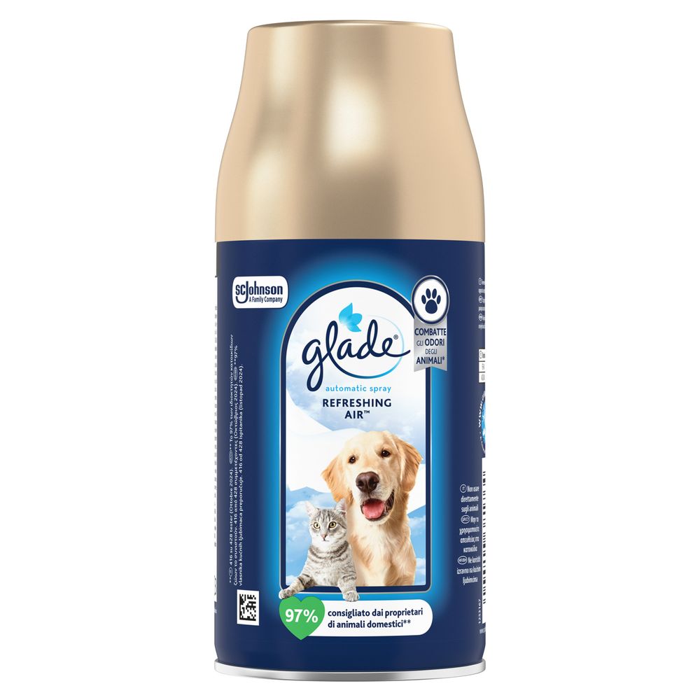 Glade Automatic Spray Ricarica, Profumatore per Ambienti, Fragranza Refreshing Air™, Combatte gli odori degli animali domestici, 269 ml