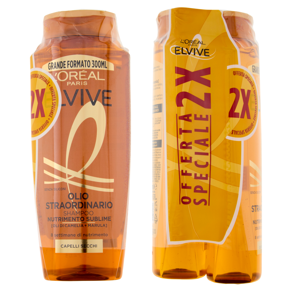 Elvive Olio Straordinario Shampoo Nutrimento Sublime, per Capelli Secchi 2 x 300 ml