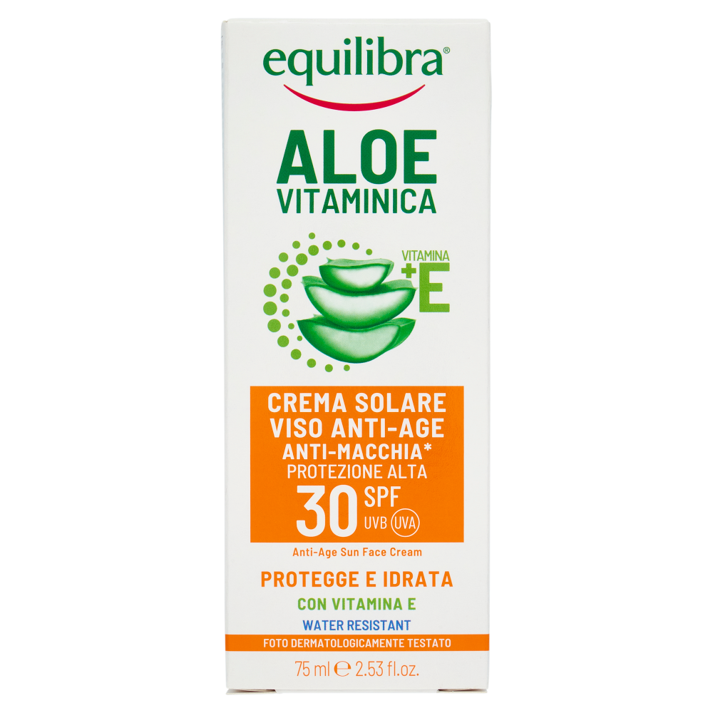 equilibra Aloe Vitaminica Crema Solare Viso Anti-Age Anti-Macchia* Protezione Alta 30 SPF 75 ml