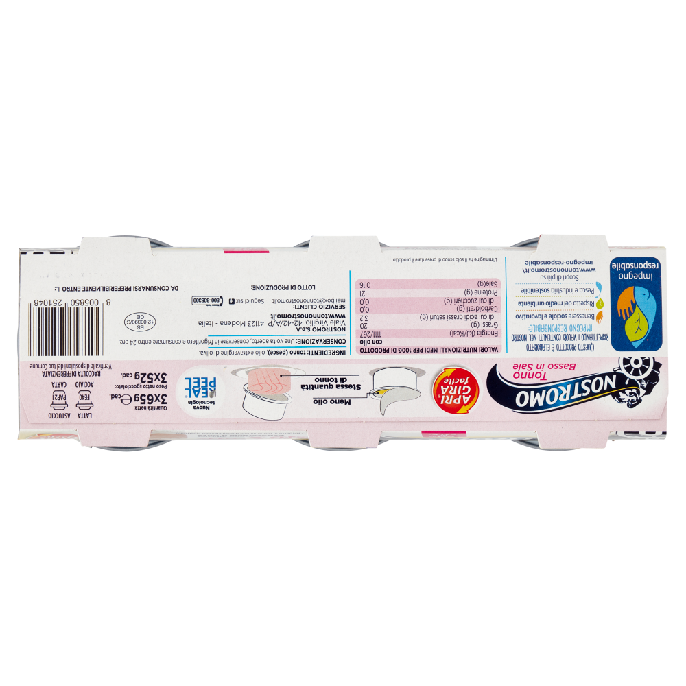 Tonno Nostromo ApriegiraFacile Basso in Sale all'olio extravergine di oliva 3 x 65 g