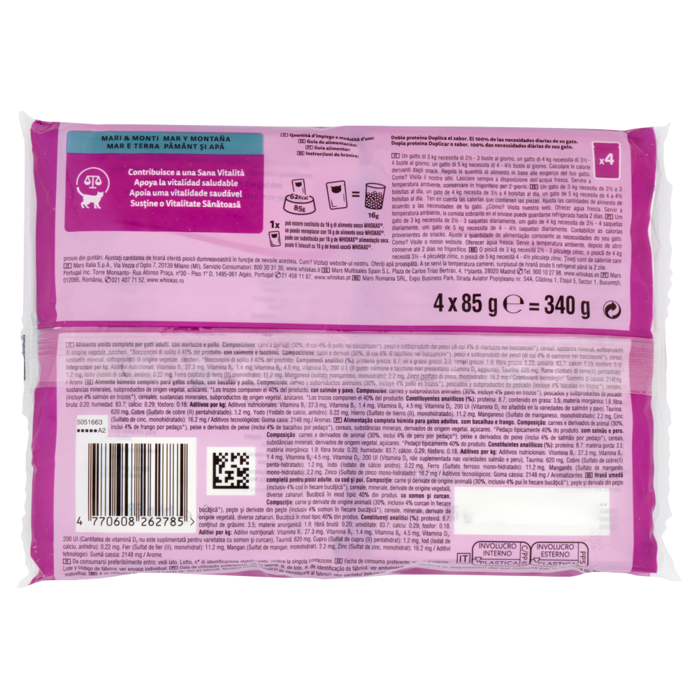 Whiskas Duo Mari & Monti in gelatina, con Merluzzo & Pollo, con Salmone & Tacchino 4 x 85 g