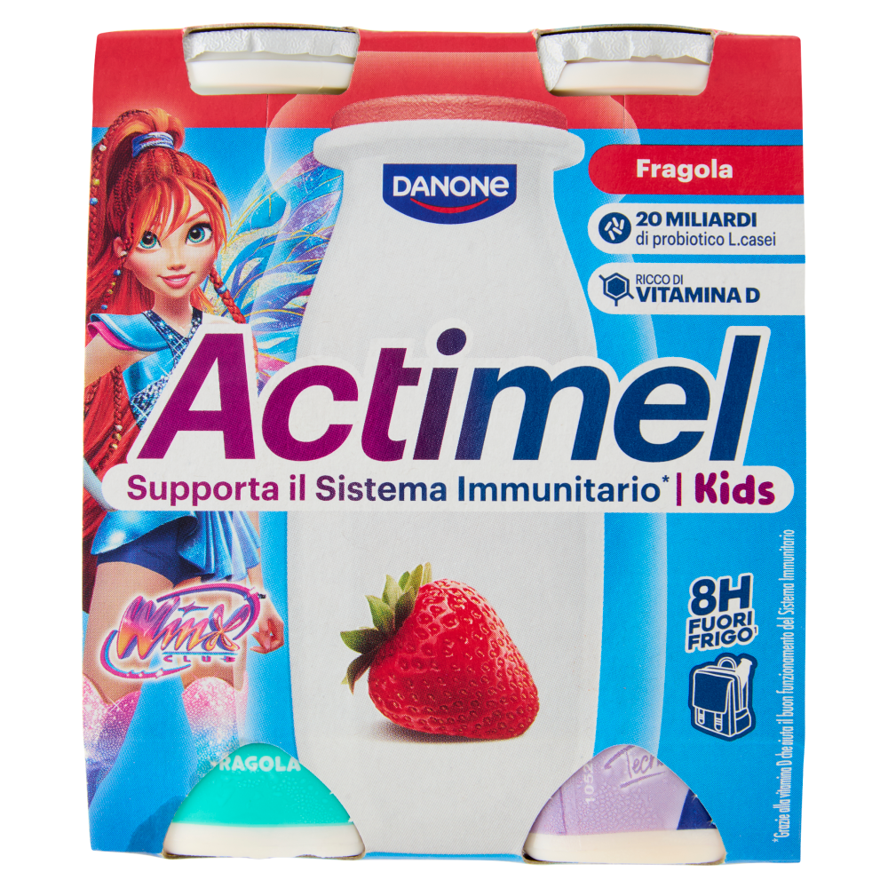 ACTIMEL Winx, Yogurt da Bere con Vit B6 e D per il Sistema Immunitario, gusto fragola, 4X100G