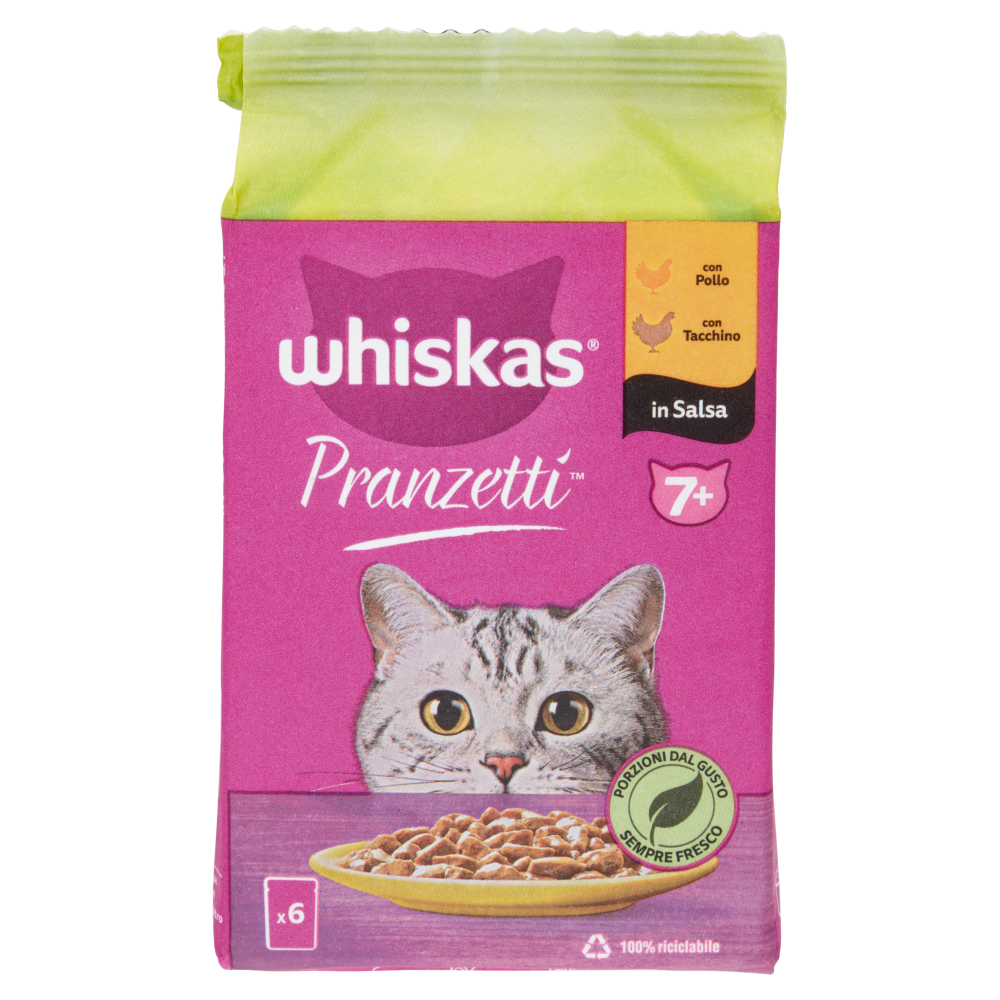 Whiskas Pranzetti con Pollo, con Tacchino in Salsa 7+ 6 x 50 g
