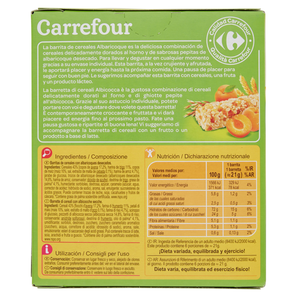 Carrefour Barrette di cereali 6 pezzi 125 g