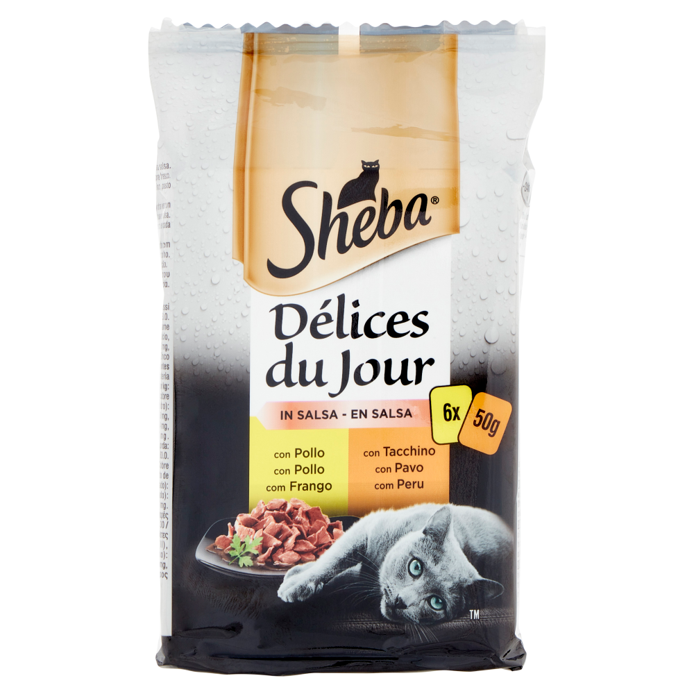Sheba Délices du Jour in Salsa Cibo Umido Gatto con Pollo e Tacchino 6 x 50 g