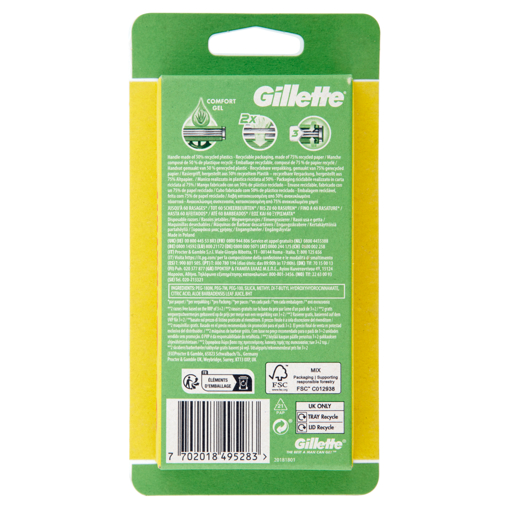 Gillette Sensor 3 Sensitive Rasoio da Uomo Usa e Getta, 3 Rasoi + 2 Gratis