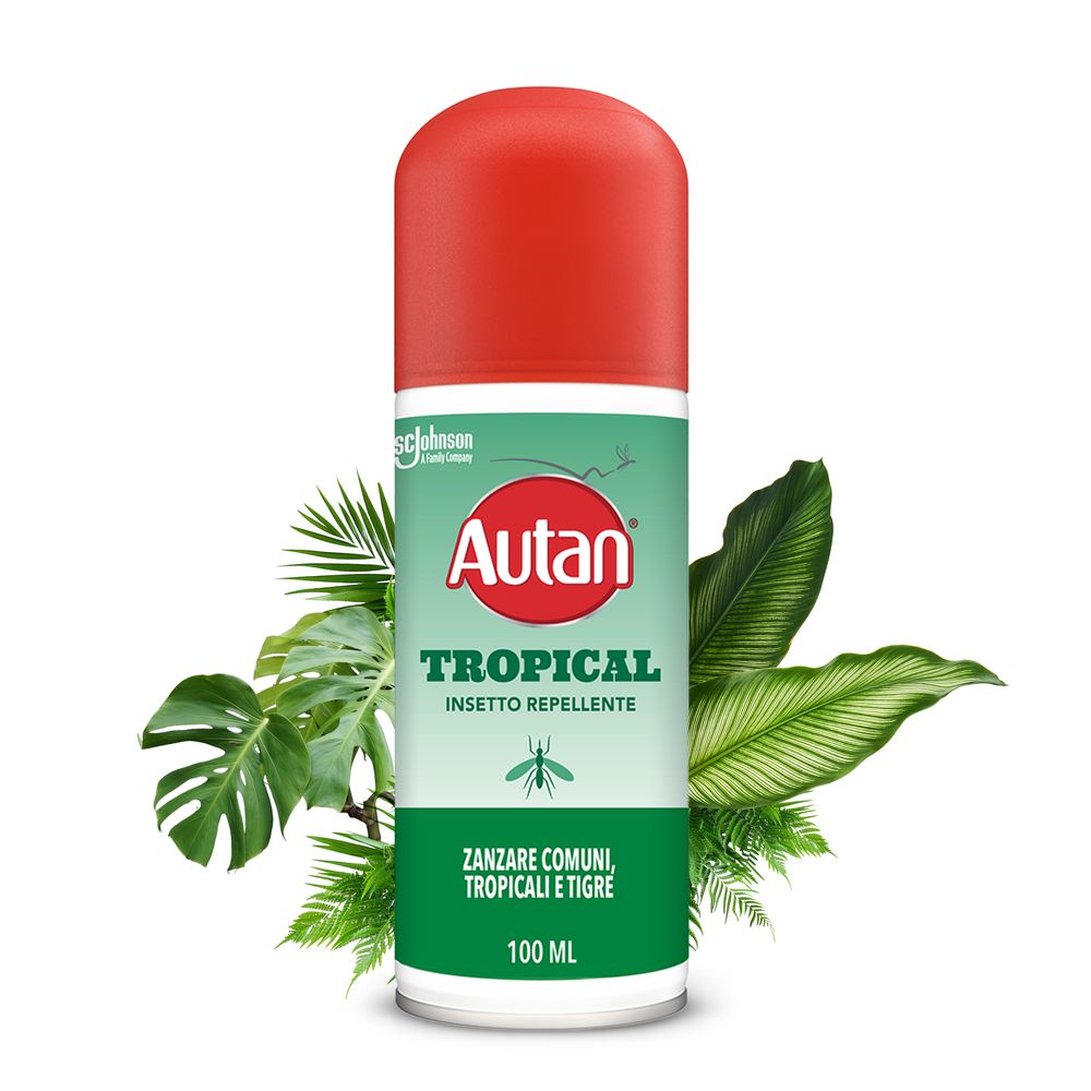 Autan Tropical Spray Secco, Repellente Zanzare con Azione Protettiva Duratura, Fino a 8 Ore di protezione, Adatto ai viaggi in Luoghi Tropicali, 100ml