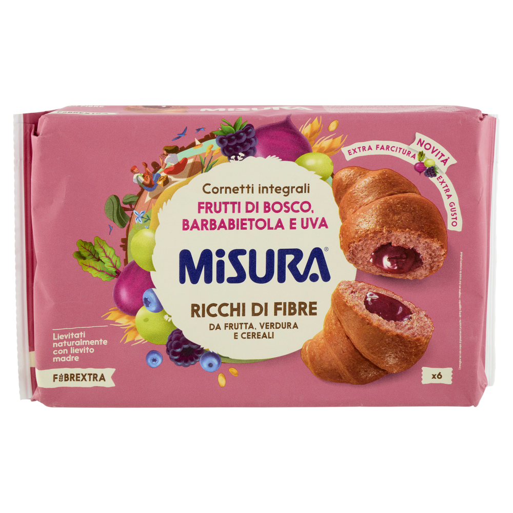Misura Fibrextra 6 Cornetti integrali Frutti di Bosco, Barbabietola e Uva 308 g