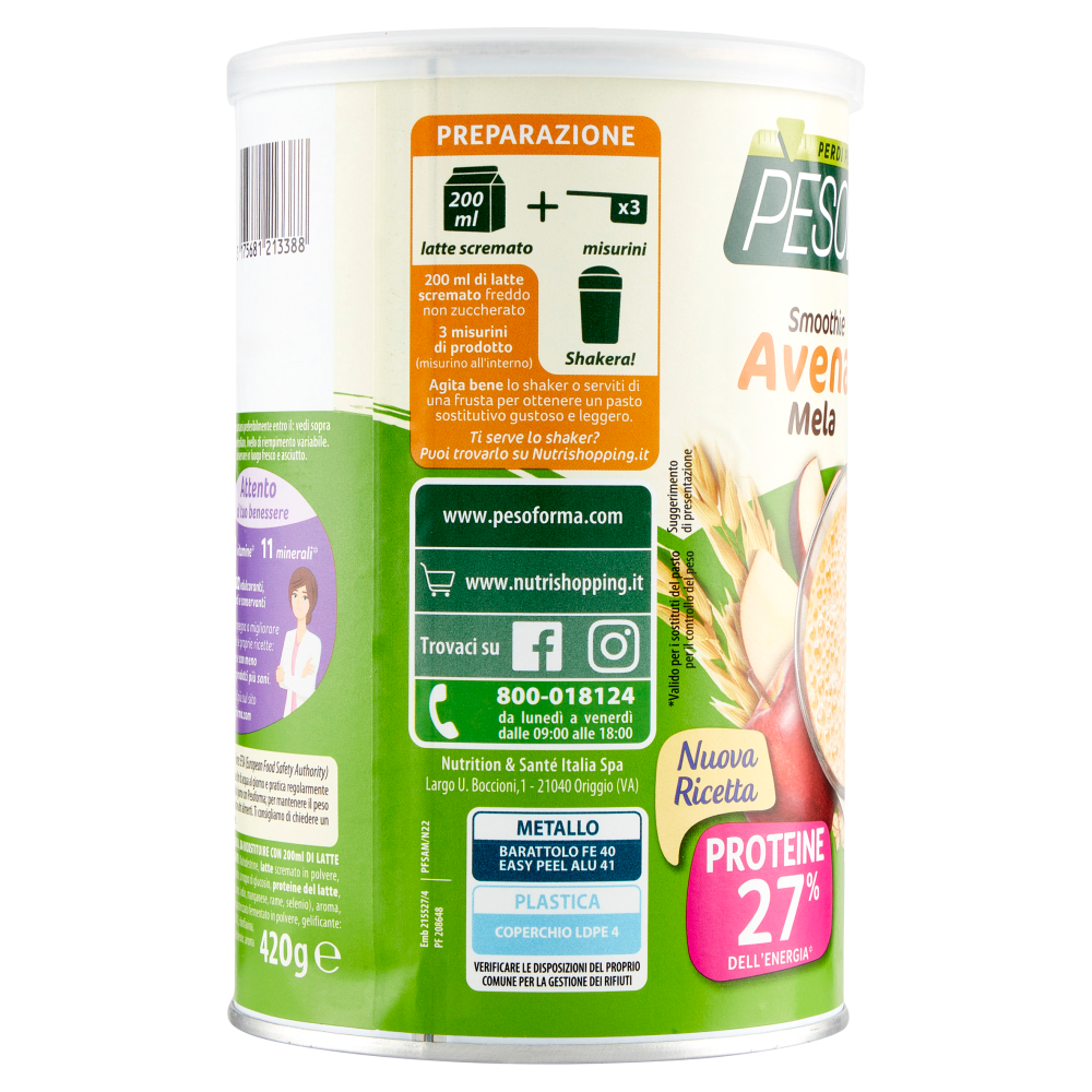 Pesoforma Nature Smoothie gusto Avena e Mela, sostitutivo del pasto, 202 kcal a pasto, 420g