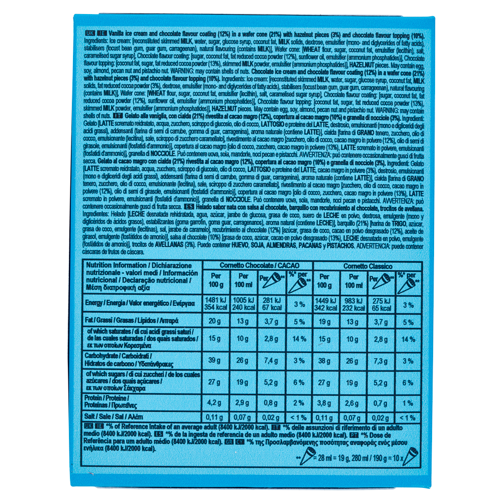 Cornetto Algida Miniature 5 Classico 5 Chocolate Cacao 190 g