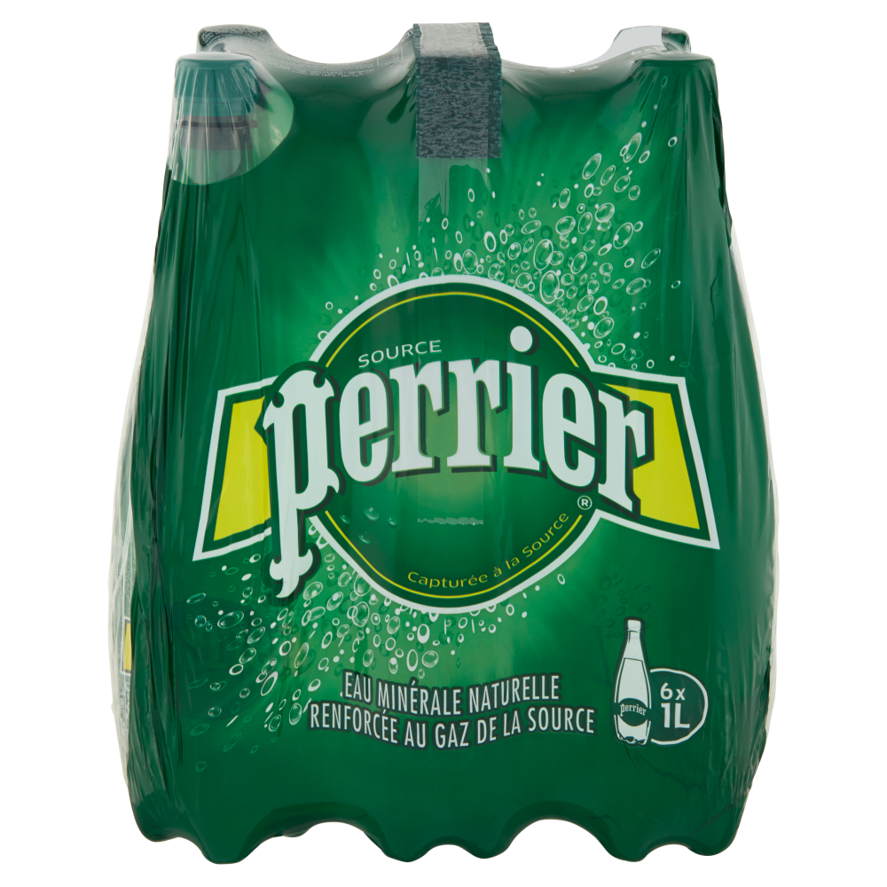 PERRIER, Acqua Minerale Naturale Frizzante, rinforzata con il gas della sorgente 1l x 6