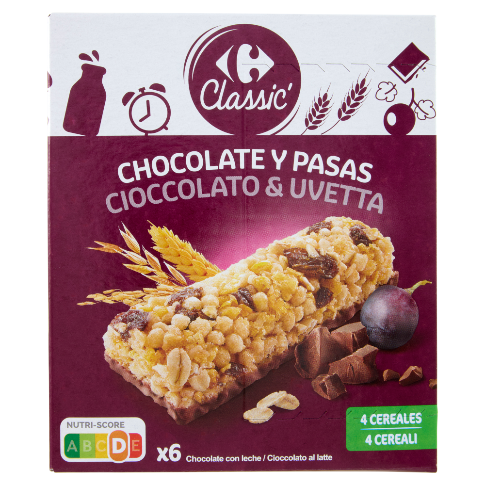 Carrefour Classic Cioccolato & Uvetta 4 Cereali 6 x 21 g