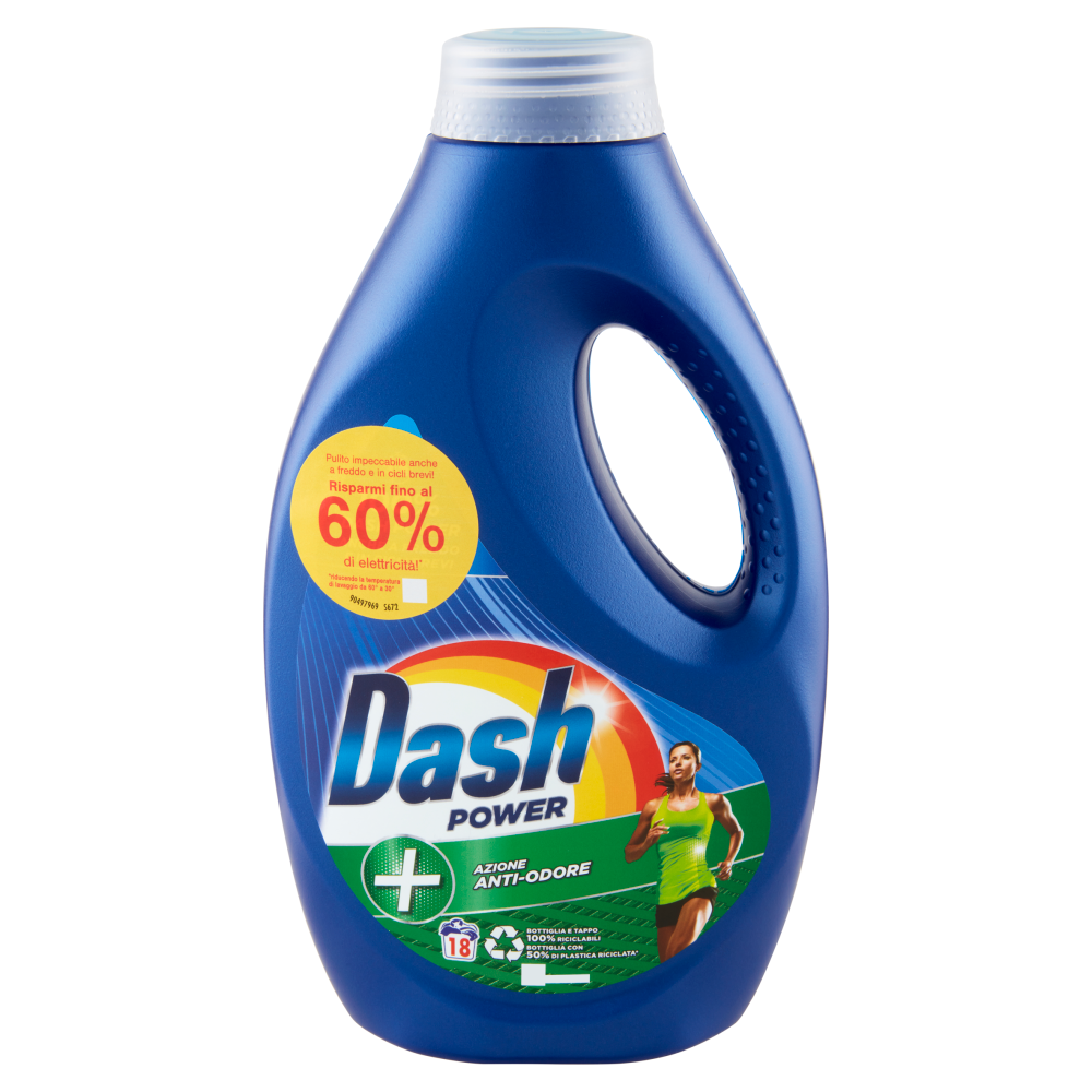 Dash Power Detersivo Liquido Lavatrice, Azione Anti-Odore, 18 Lavaggi 900 ml