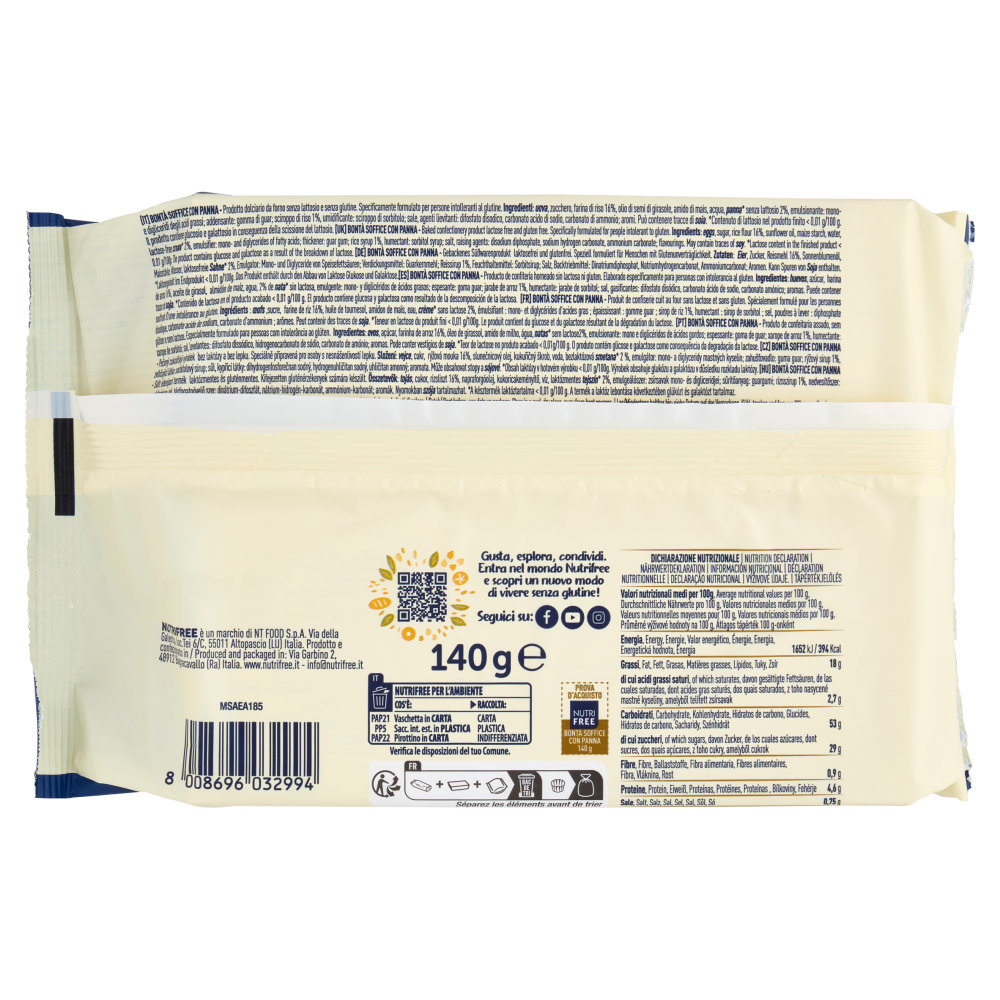 Nutrifree Bontà Soffice con Panna Senza Glutine 140 g