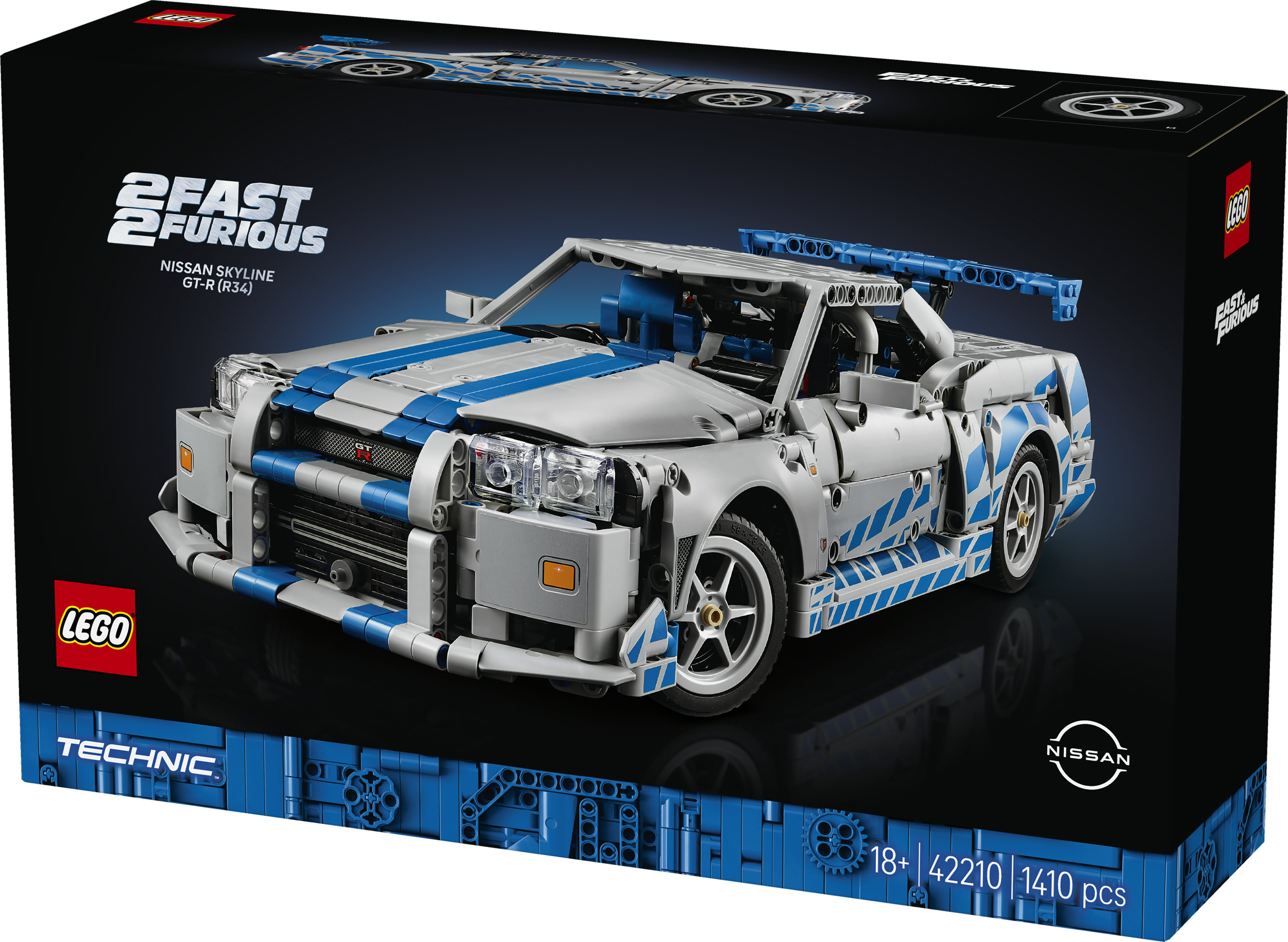 LEGO Technic 42210 Auto Nissan Skyline GT-R (R34) 2 Fast 2 Furious, Modellino da Costruire per Adulti con Funzione Derapata