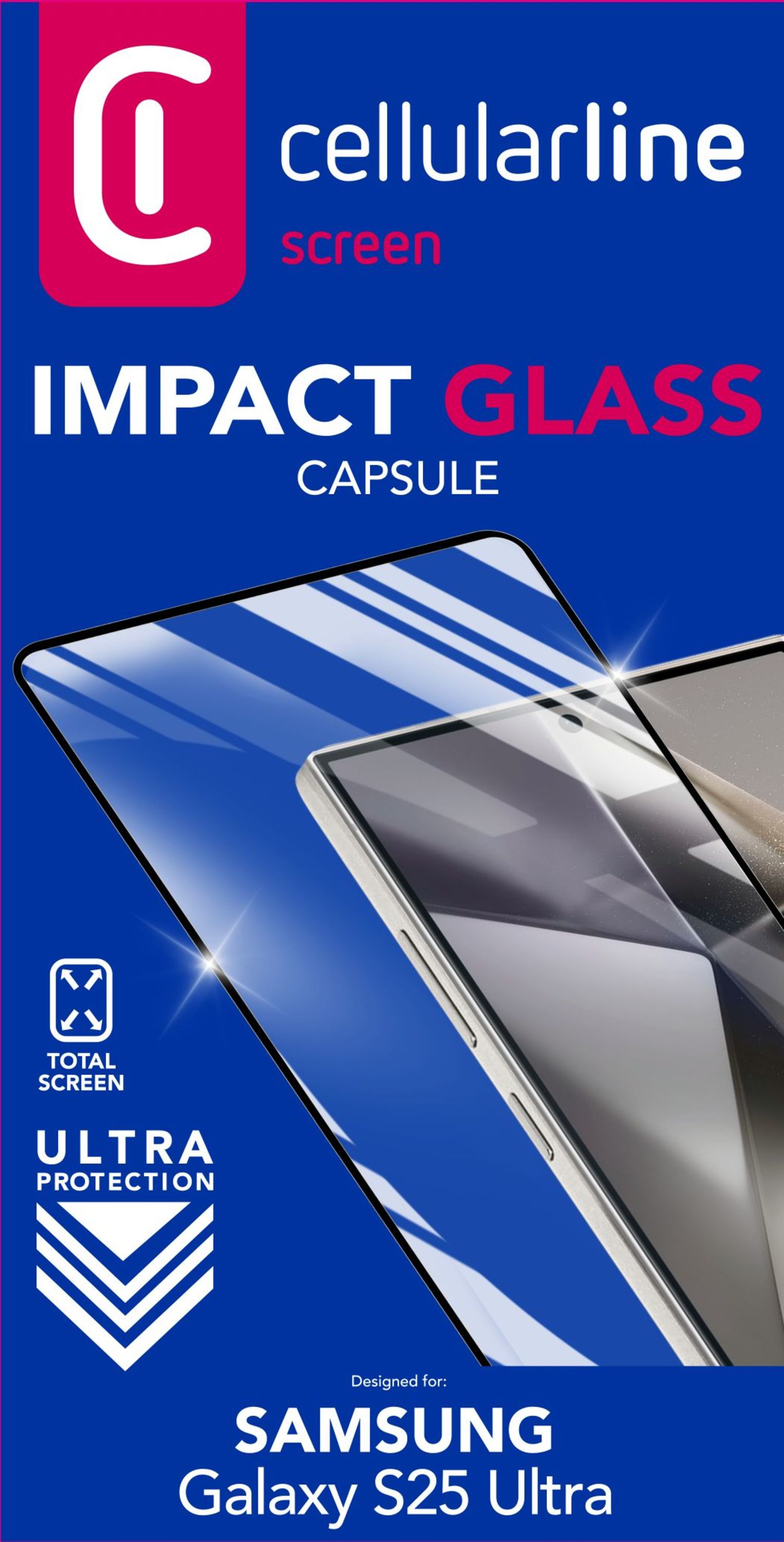 Cellularline Impact Glass Capsule - Galaxy S25 Ultra Vetro temperato resistente da bordo a bordo