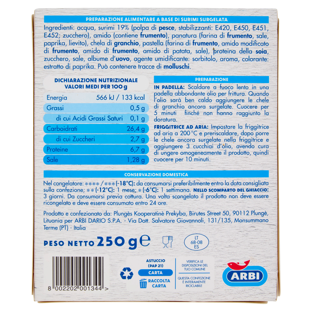 Arbi Chele al Sapore di Granchio Impanate 250 g