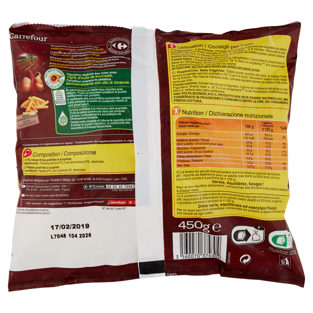 Carrefour Patate fritte Classiche Surgelate 450 g