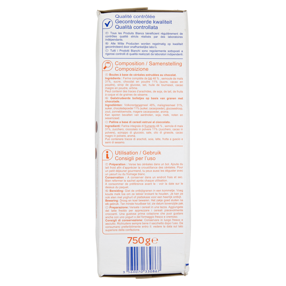 Palline di cereali estrusi al cioccolato 750 g