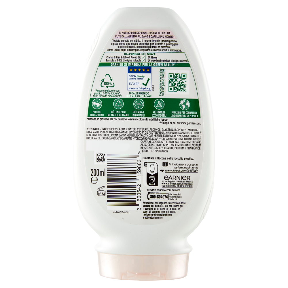 Garnier Ultra Dolce Balsamo Delicatezza D'Avena per capelli delicati, senza parabeni, 200 ml