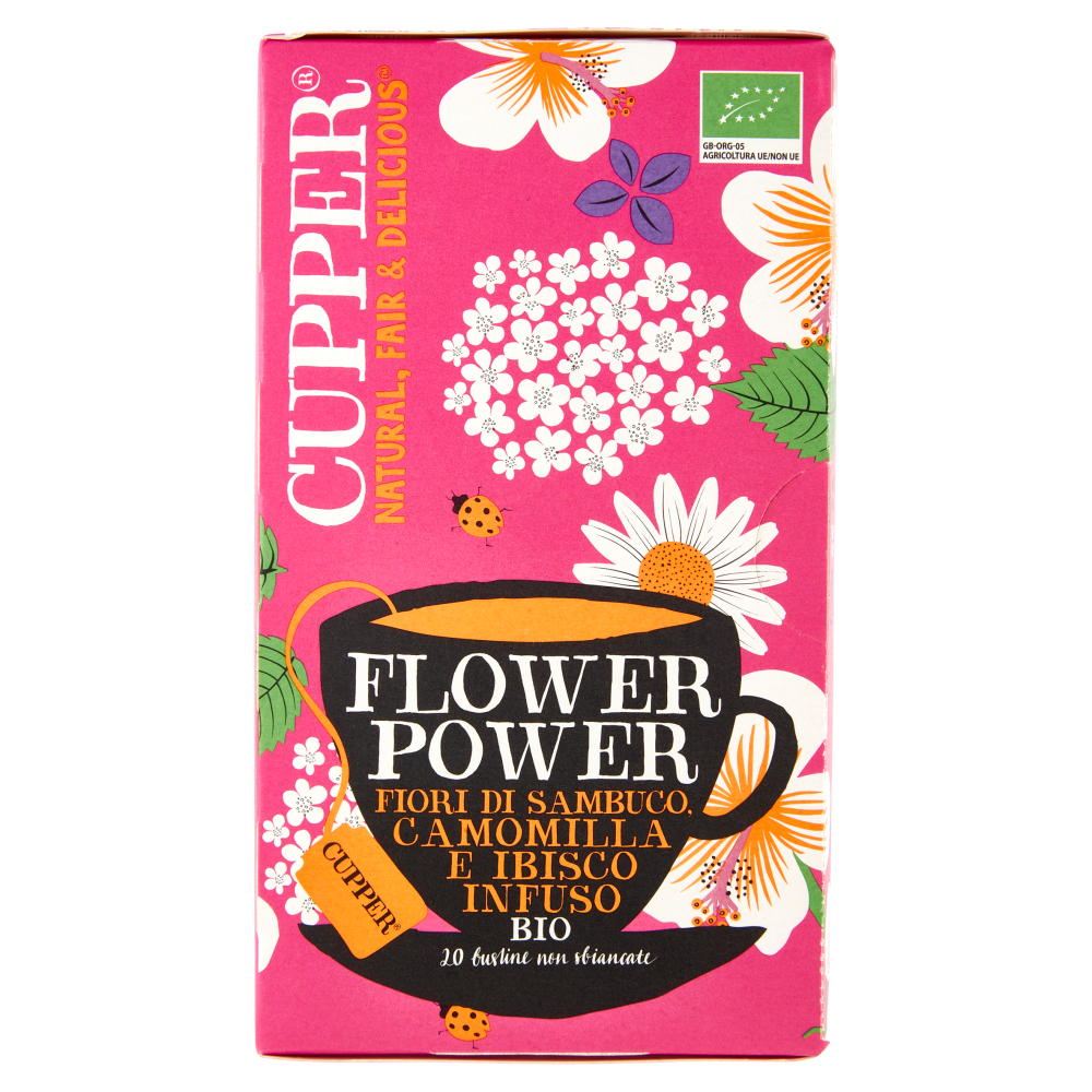 CUPPER Flower Power Infuso Bio con Fiori di Sambuco, Camomilla e Ibisco, Tisana, 20 Bustine 35 g