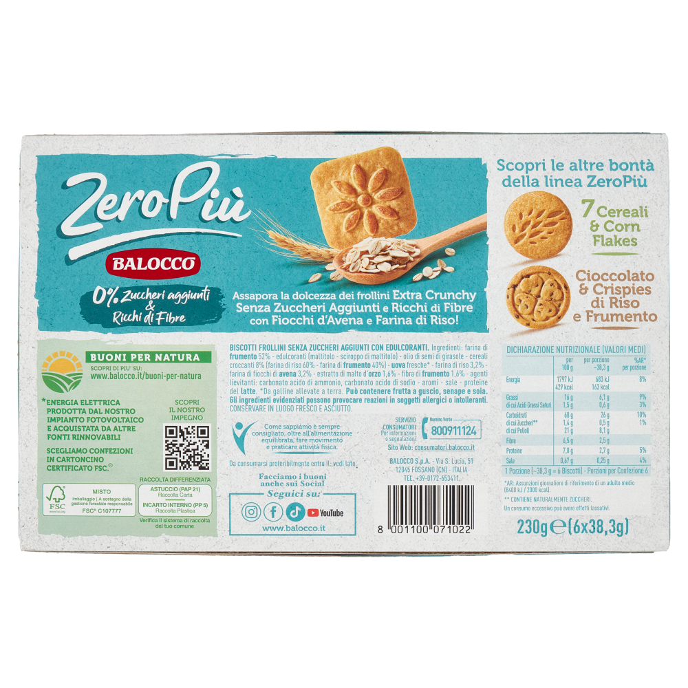 Balocco ZeroPiù Fiocchi d'Avena & Riso 6 x 38,3 g