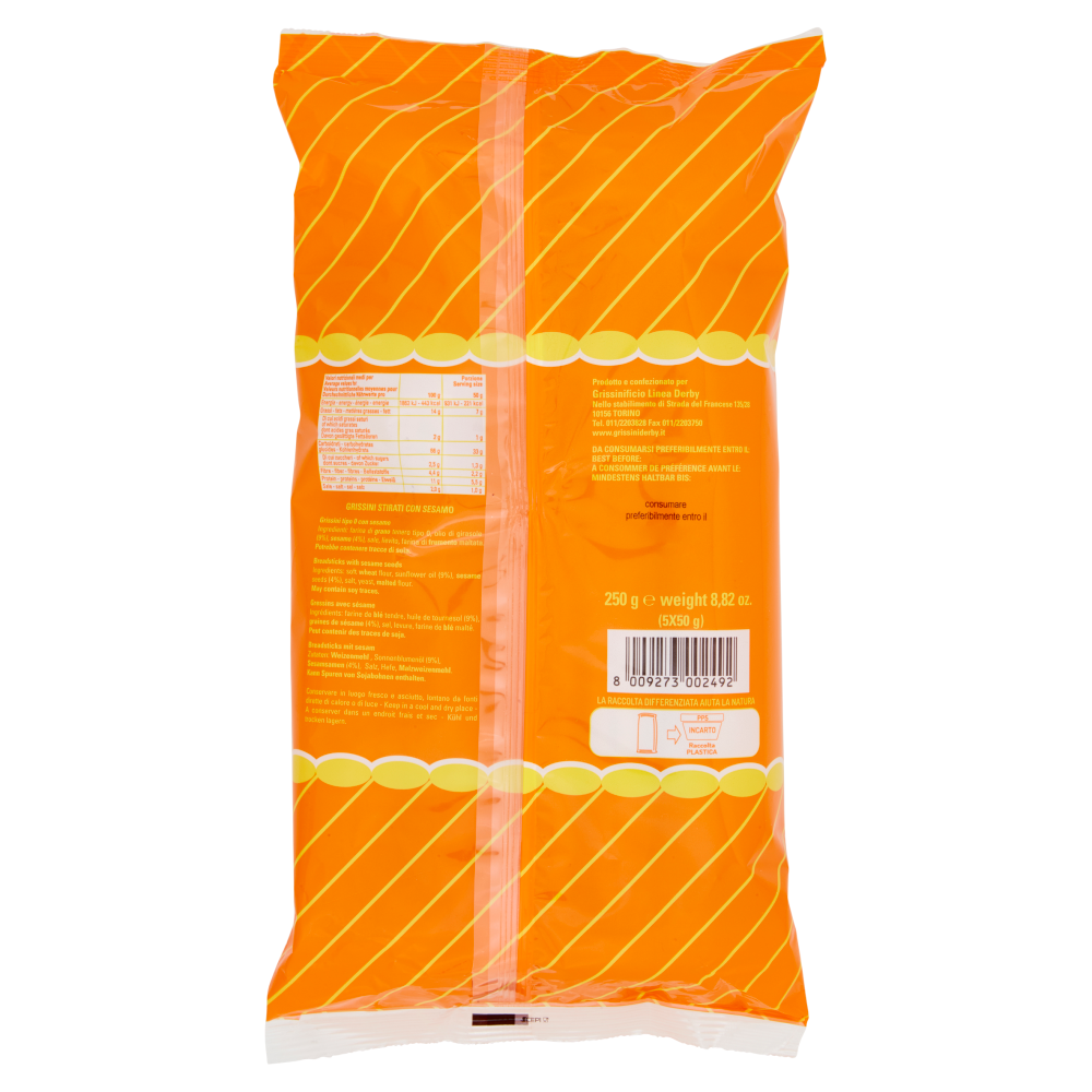 Grissinificio Linea Derby Grissini Torinesi Stirati sesamo 5 x 50 g