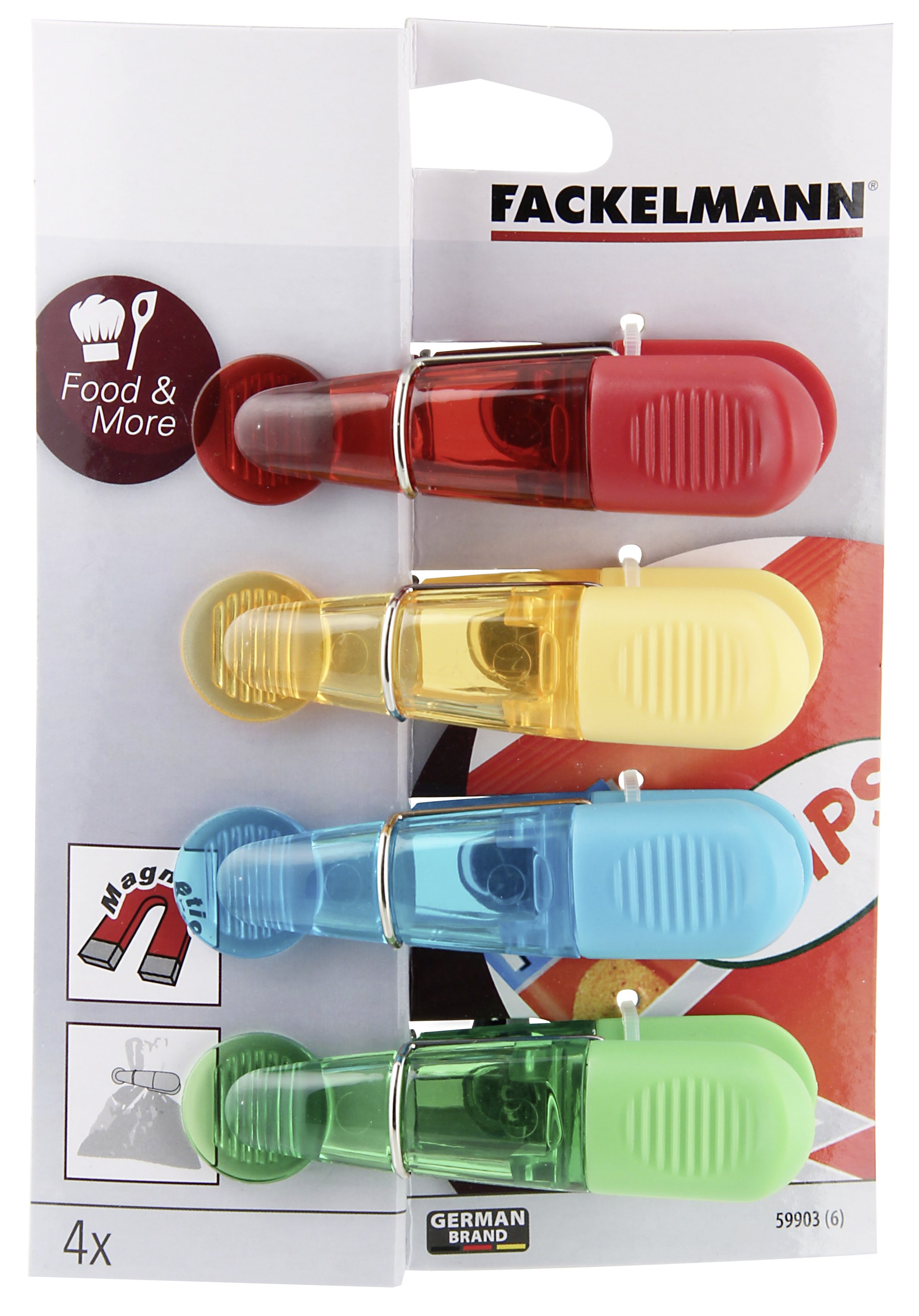Fackelmann Set 4 mollette chiudisacchetti magnetiche multicolore