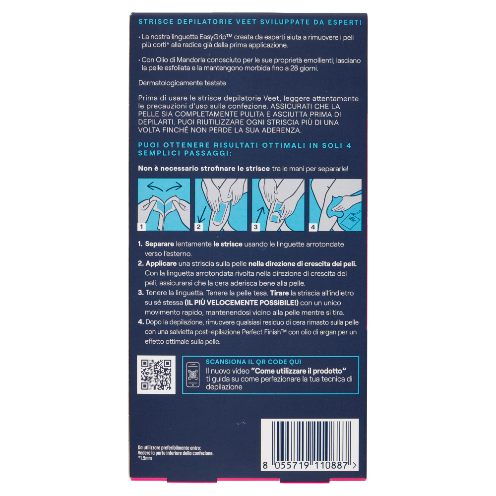 Veet Expert Strisce Corpo Pelli Sensibili, 12 strisce
