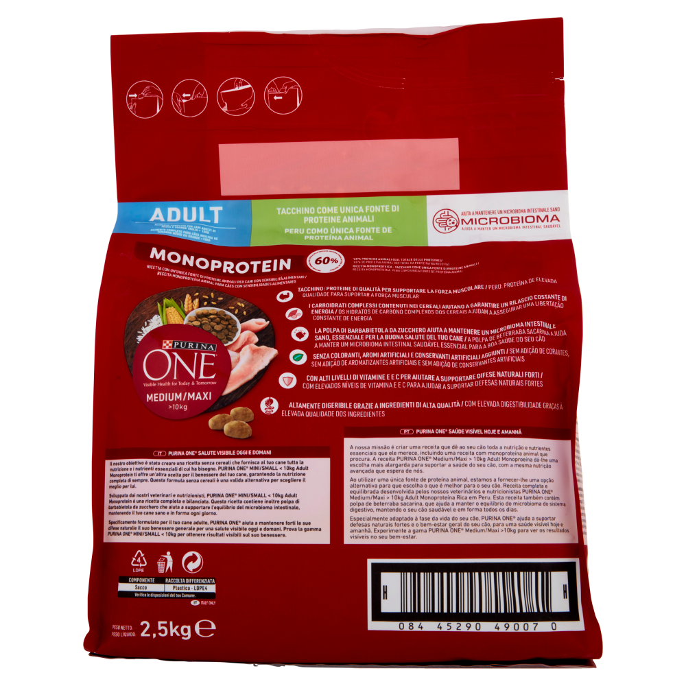 PURINA ONE Medium/Maxi Monoprotein Adult Tacchino 2,5 kg 