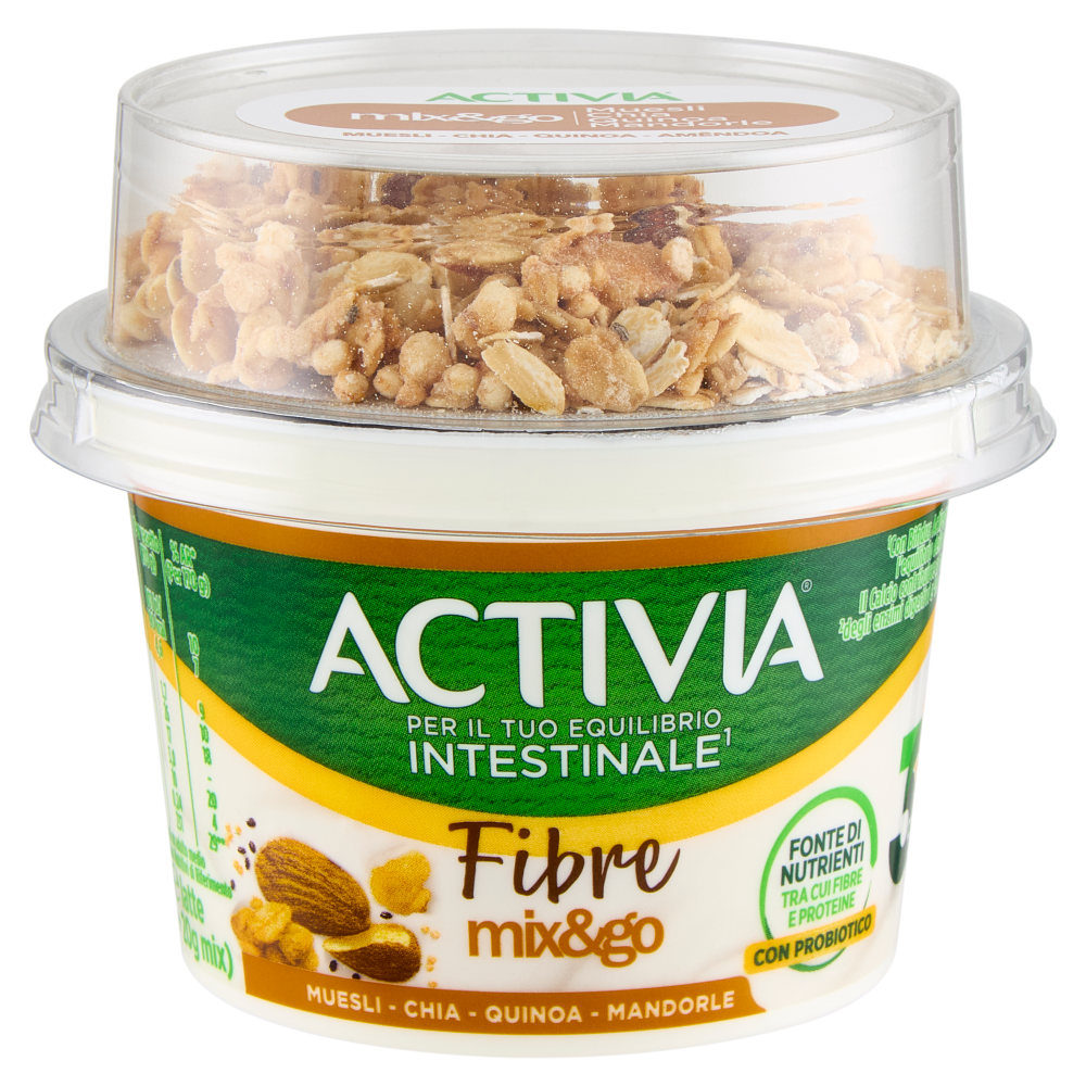 ACTIVIA Fibre Mix&Go con Probiotico Bifidus, Yogurt Bianco con Muesli, Chia, Quinoa e Mandorle, 170g