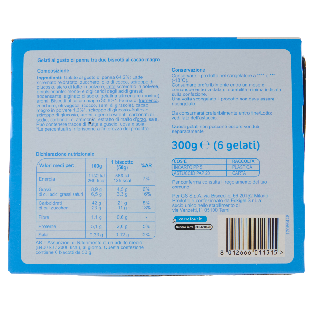 Carrefour Classic Biscotto Gusto Panna 6 x 50 g