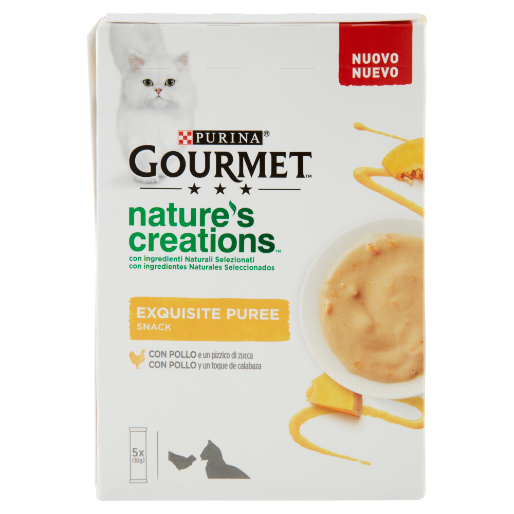 PURINA GOURMET Snack gatto Nature's Creations Exquisite Puree con Pollo e Zucca Multipack 5x10g